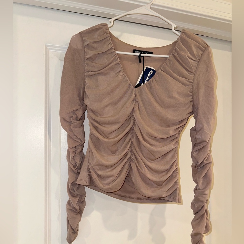 STELLA LUCE Mauve Long Sleeve Ruched Shirt
